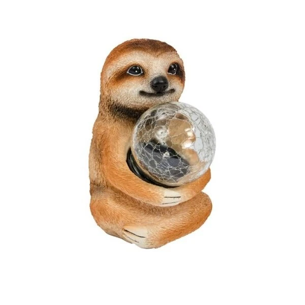 Solar Sloth Garden Ornament Statue Light Up Crackle Ball LED Decoration Lighting - Image 3 of 4