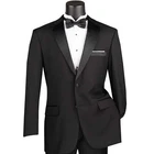 VINCI Men's Black Classic-Fit Tuxedo Suit w/ Sateen Lapel & Trim - NEW