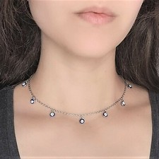 Blue Evil Eye Chain Choker Protection Necklace Mati Charm Gold or Silver