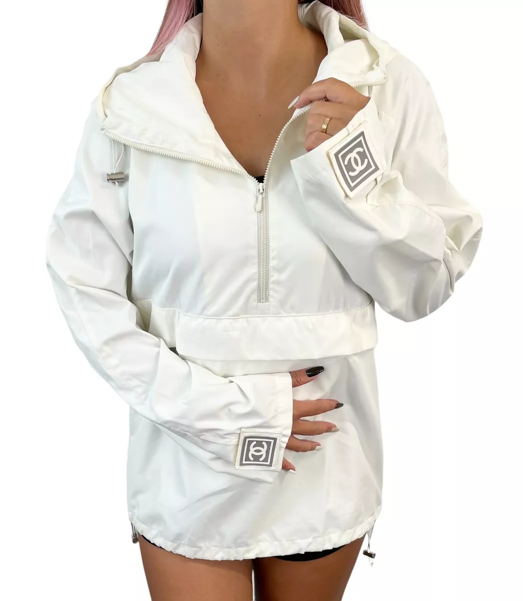 CHANEL Sport Vintage 01P CC Mark Logo Hoodie Top #38 Zip Polyamide White  RankAB