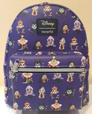 New Loungefly Disney Villains Chibi Allover Print Mini Backpack Maleficent  NWT