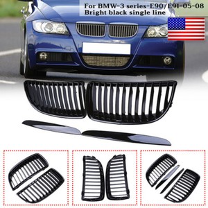 Front Kidney Grille Hood Grills Double Line For 2005-2008 BMW E90 Sedan Wagon 323i 328i 335i 330i 325i 3-Series Gloss Black Front Kidney Grille Hood Grills Double Line For 2005-2008 BMW E90 Sedan Wagon 323i 328i 335i 330i 325i 3-Series Gloss Black