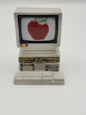 Apple Desktop Computer White Porcelain Trinket Box 