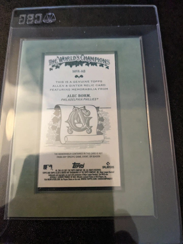 Alec Bohm 2021 Allen & Ginter Framed Mini Relic Rookie RC Jersey Patch Red SSP - Image 2 of 2