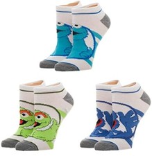 Sesame Street Characters Themed Set of 3 Junior Ankle Pedi Socks