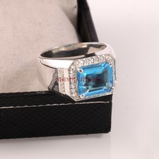 Natural Blue Topaz Gemstone with 925 Sterling Silver Ring for Men's #189