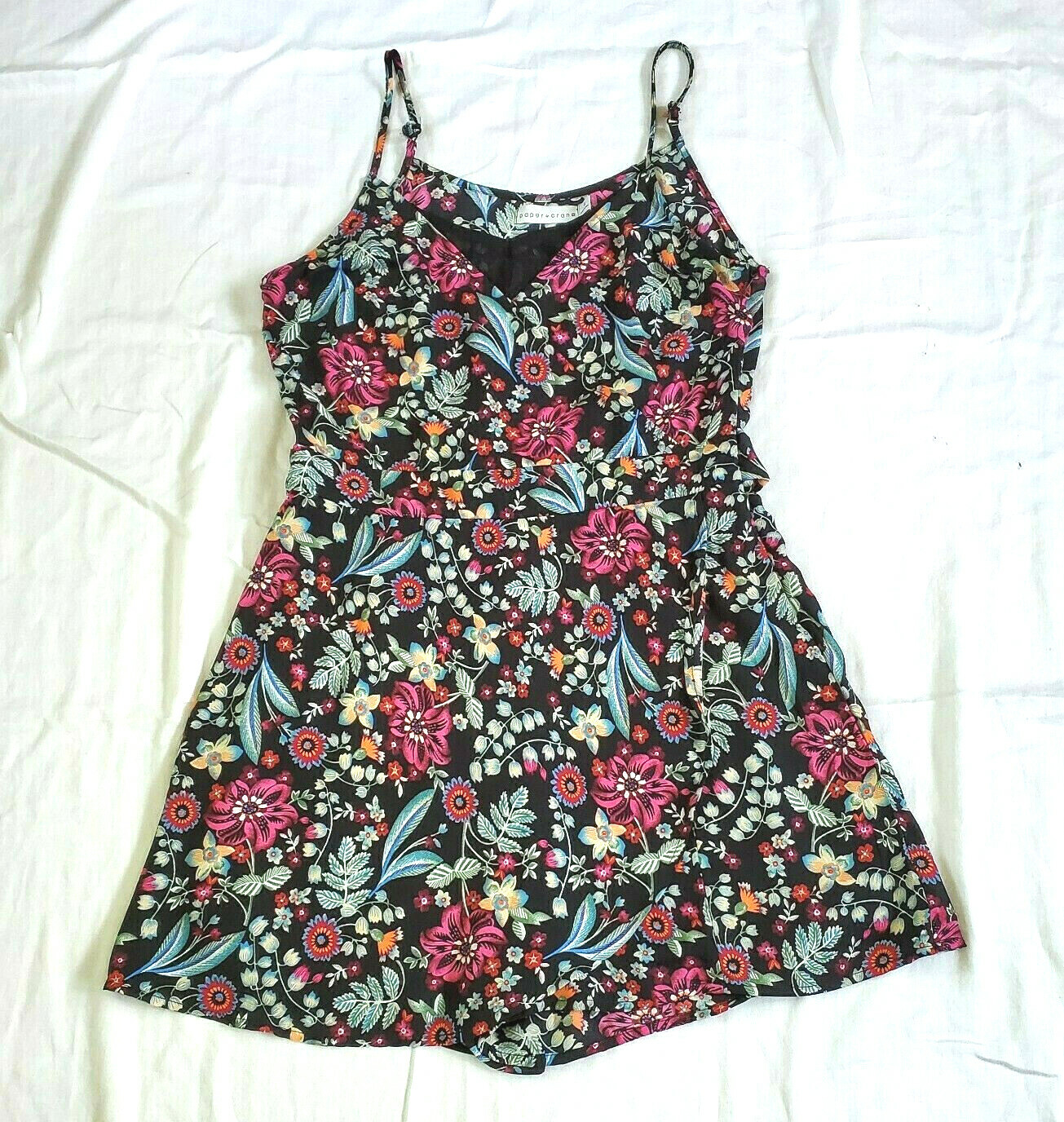 Boho Floral Romper Skort One Piece Sleeveless Festival Outfit Small Paper Crane-image