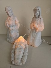 Nativity Set Blow Mold 3 Piece 16" Tall Lights Up Gray Mary Joseph Baby Jesus