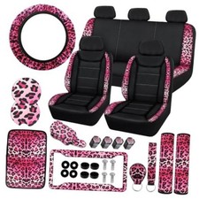 23 Pcs Car Seat Cover Full Set For Womenuniversal Car Seat Pink Leopard Print