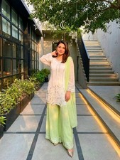 New Designer Faux Georgette Kurta Palazzo With Dupatta For Wedding Wear