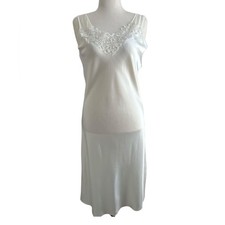 Lord  Taylor Vintage White Satin Slip Dress Lace Bodice Size M   49  Long