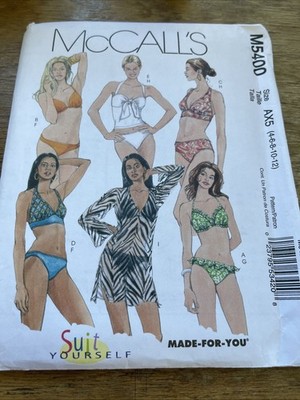 McCalls Pattern M5400 Ms SUIT YOURSELF 2-Piece Bathing Suit~Bikini~Cover up 4-12