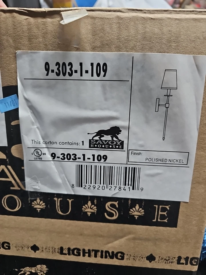 Aplique de pared Savoy House 9-302-1-109 Monroe, 1 luz 60 vatios, níquel pulido Foto 2 de 3