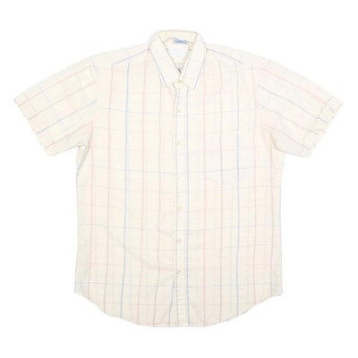 CAPE COD Herren Hemd Karo Creme Blau Polyester Kurzarm Casual Regular M