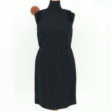 LOFT Linen Blend  Sleeveless Sheath Black Dress Crochet Lace Cut-Out Size 2