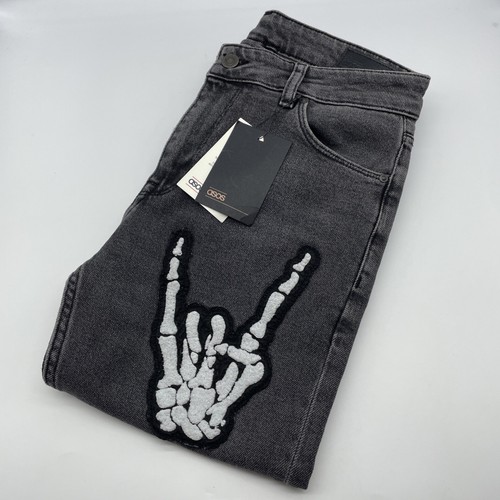 ASOS Jeans Men 30 x 32 Gray Only Human The Champ Skeleton Snake Patches Grunge