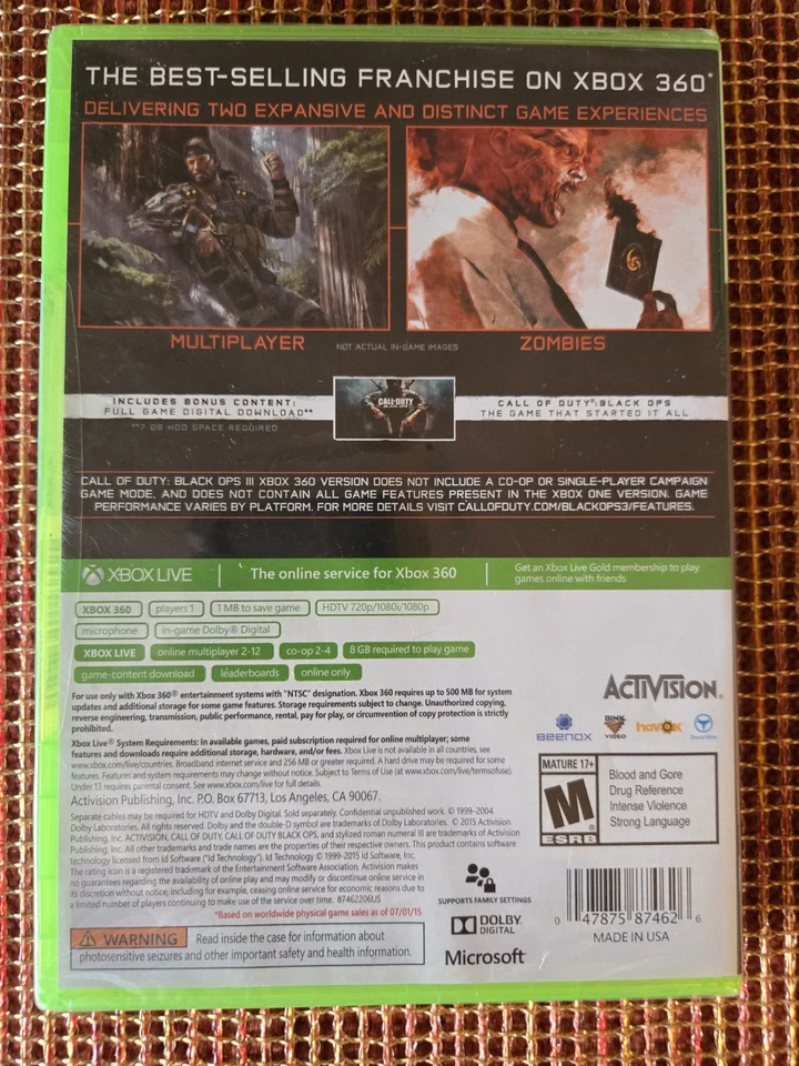 Call of Duty: Black Ops III 3 (Xbox 360, 2015) NEW, Sealed - Image 2 of 4
