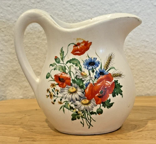 Vintage USA McCoy Pottery 4” Ceramic White Pitcher Creamer Floral Flower Design