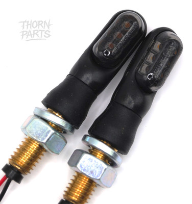 Mini LED Blinker Motorrad 12V E8 geprüft getönt schwarz M8   2 Stück