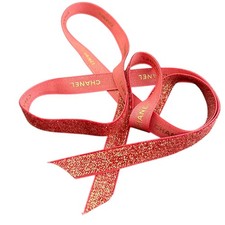 Chanel Pink Sparkle Glitter Ribbon Gold Logo Trim Gift Wrap Packaging Crafting