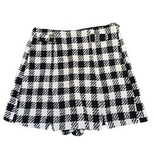 Zara Girls Black White Plaid Tweed Skort Size 13-14 164 Buckle Accent