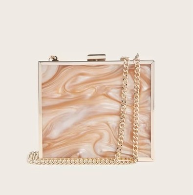Marciano Gold Marble Pattern Shoulder Bag Metallic Trim Chain Strap Detachable