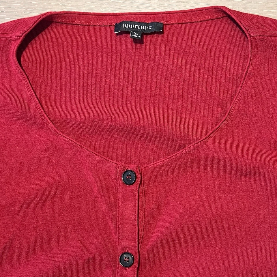 Cárdigan Suéter Lafayette 148 New York Mujer XL Rojo Peplum Botón Navidad Foto 2 de 4