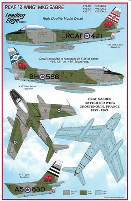 LED72018 Leading Edge Models 1:72 RCAF ''2 WING'' MK.6 Sabre