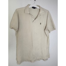 Polo Ralph Lauren Mens Medium Cream Beige Cotton Pique Short Sleeve Polo Shirt
