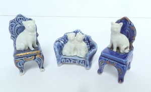 Miniature Fairing Cats On Sofa & Chairs Porcelain