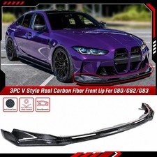 3pc V Style Carbon Fiber Look Front Bumper Lip For 2021-26 Bmw G80 M3 G82 G83 M4 3pc V Style Carbon Fiber Look Front Bumper Lip For 2021-26 Bmw G80 M3 G82 G83 M4
