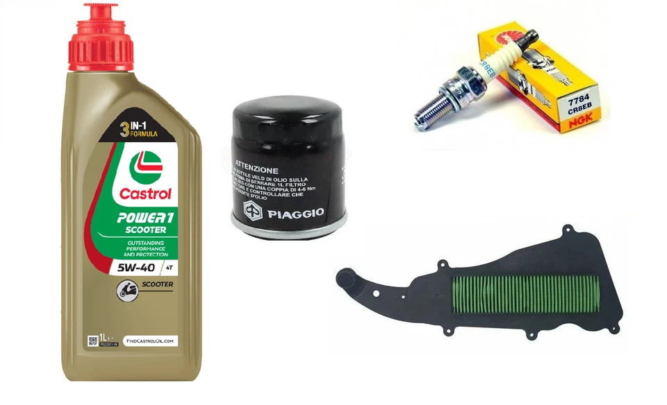 CASTROL/NGK/PIAGGIO/TECNOETRE TAGLIANDO LIBERTY 50 IGET 2015 2022 CASTROL 5W40 FILTRO ARIA OLIO CANDELA NGK