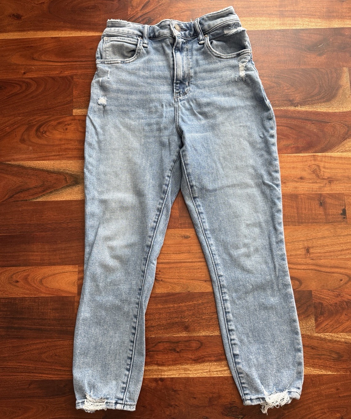Abercrombie & Fitch High Rise Super Skinny Distressed Ankle Jeans Light Blue