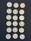 Partial Roll of 18 Mixed Date Circulated Mercury Dimes 90% Silver - Lot 3