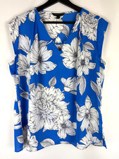 Banana Republic Blue White Floral Bold V-Neck Cap Sleeve Top Blouse Small S