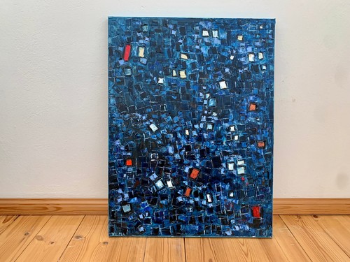 Abstrait Mosaïque Bleue Impasto Peinture Huile sur Toile Original Moderne Peinture - Photo 1/9