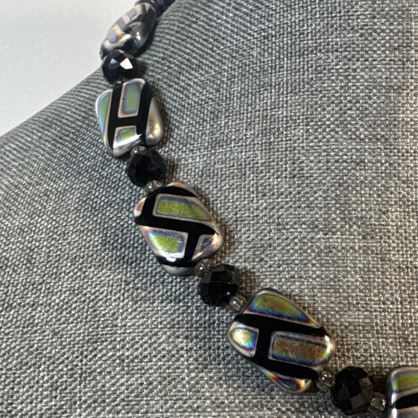Handcrafted Beads Black Rectangular Iridescent Ab… - image 8