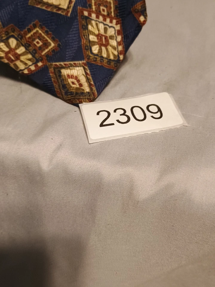 Vtg 90s Parisian Mens Silk Neck Tie Blue Brown Graphic 58" Long 3.75" Wide - Image 2 of 4