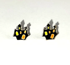 Halloween Haunted House Earrings Pierced no backs