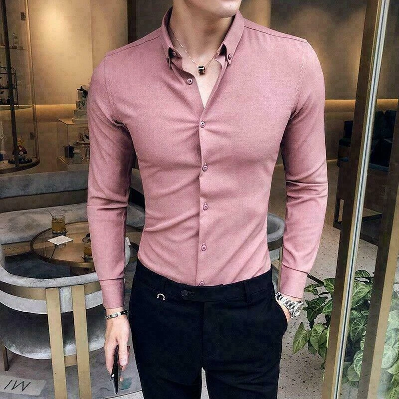 Mens pink formal best sale shirt