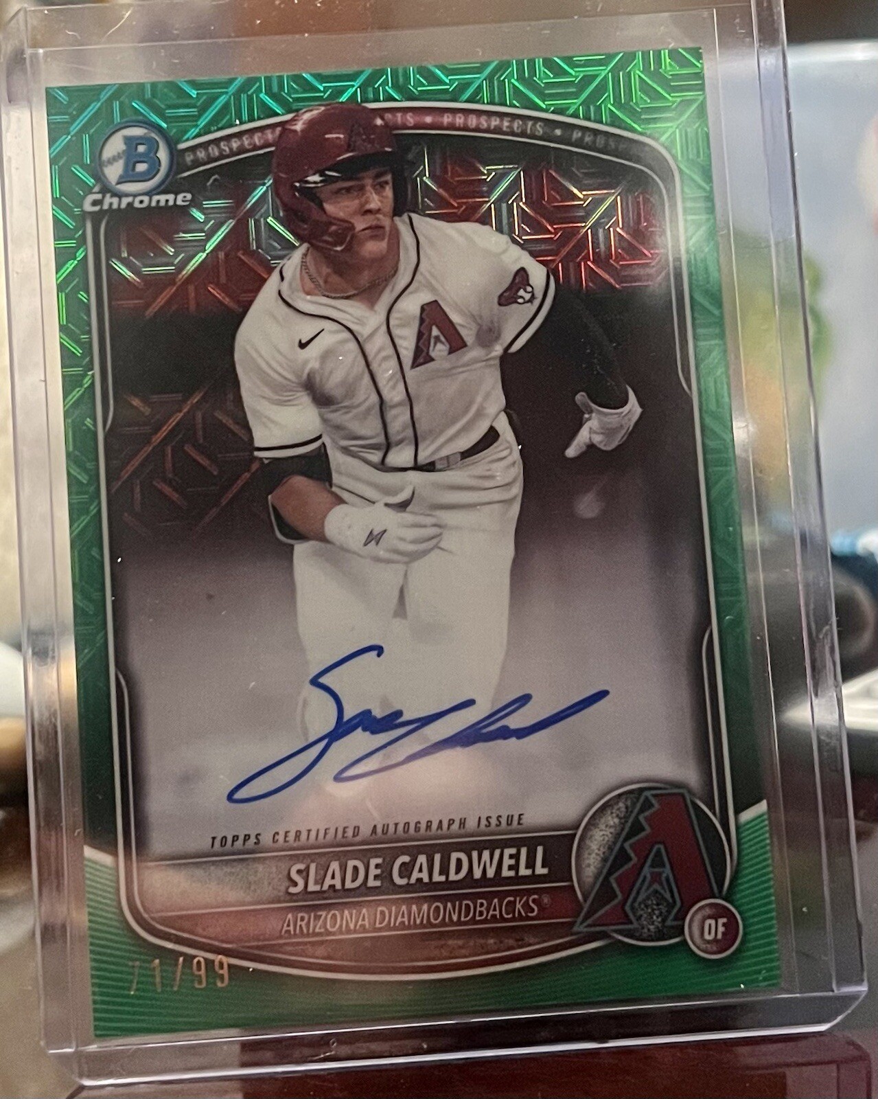 2025 Bowman Chrome - Slade Caldwell -Green Mojo Refractor Auto /99 No.BMA-SC