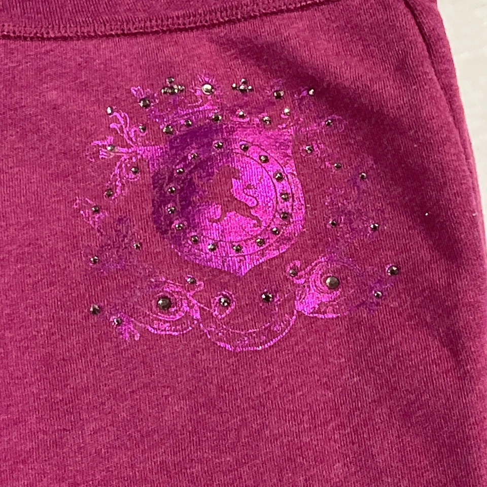 Vintage Express Tricot Fleece Pant Pink Wide Leg Pull On Sequin Logo 90s Y2K - Image 4 of 4