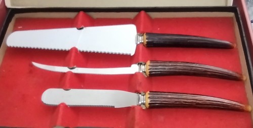 Forgecraft USA Stainless Steel Antler Handles Hostess Serving 3 Pc Set Antique - Picture 3 of 8