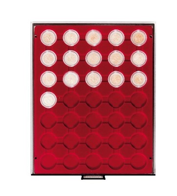 LINDNER Münzbox 2930 Rauchglas für 35 x 2 Euro Münzen in Kapseln 