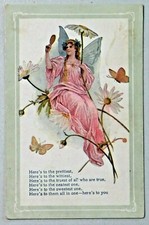 Here s to the Prettiest Poem Postcard 1909 Post Fairy Angel Sits on Flower 9062