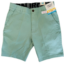 IRON CO Men's Stretch Shorts SIZE 32 Flex Waist Flat Front SPEARMINT GREEN New