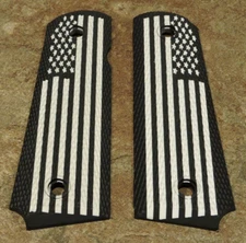 1911 Grips - FULL AMERICAN FLAG - BLACK/WHITE - .45, AMBI CUT, FULL SIZE, CUSTOM