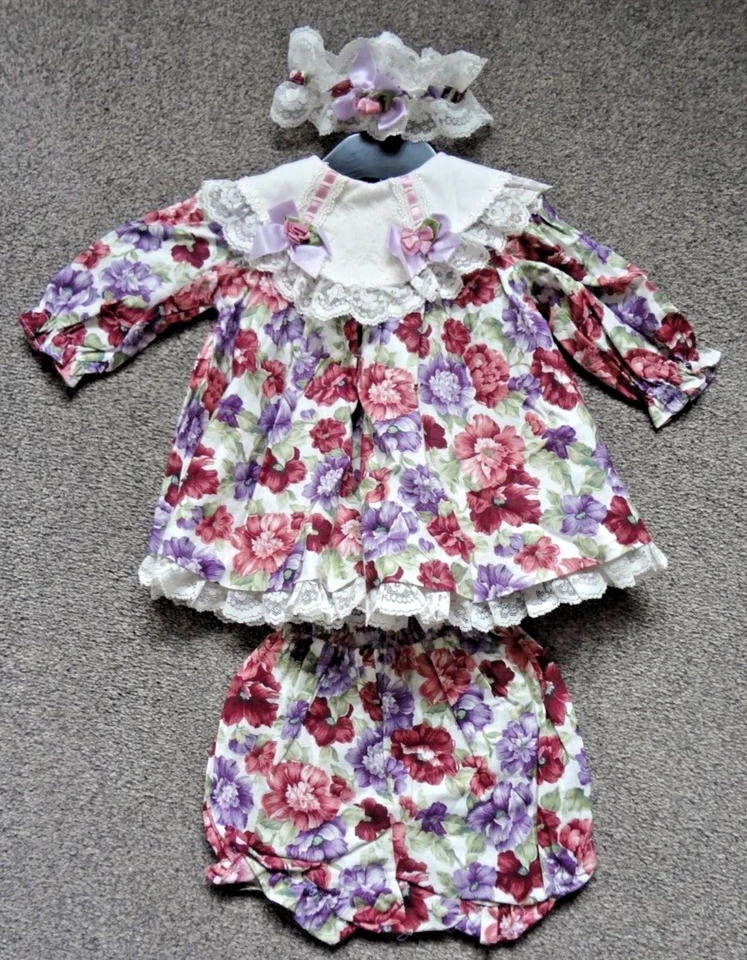 FLORAL LACE 3 piece OUTFIT - DRESS, BLOOMERS & Elasticated HEADBAND 3-6MTHS - Image 2 of 4