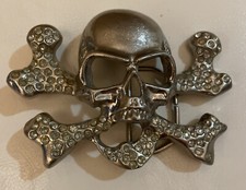 Silver Skull  Crossbones w Rhinestone Belt Buckle
