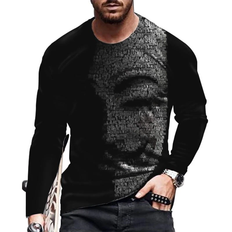 T-Shirt Men Long Sleeve Fashion Graphic Fitness Tee Shirt US Size Activewear Top
